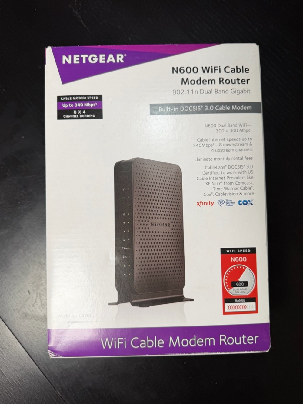 NETGEAR C3700 N600 WiFi‎ Cable Modem Router DOCSIS 3.0 Open Box